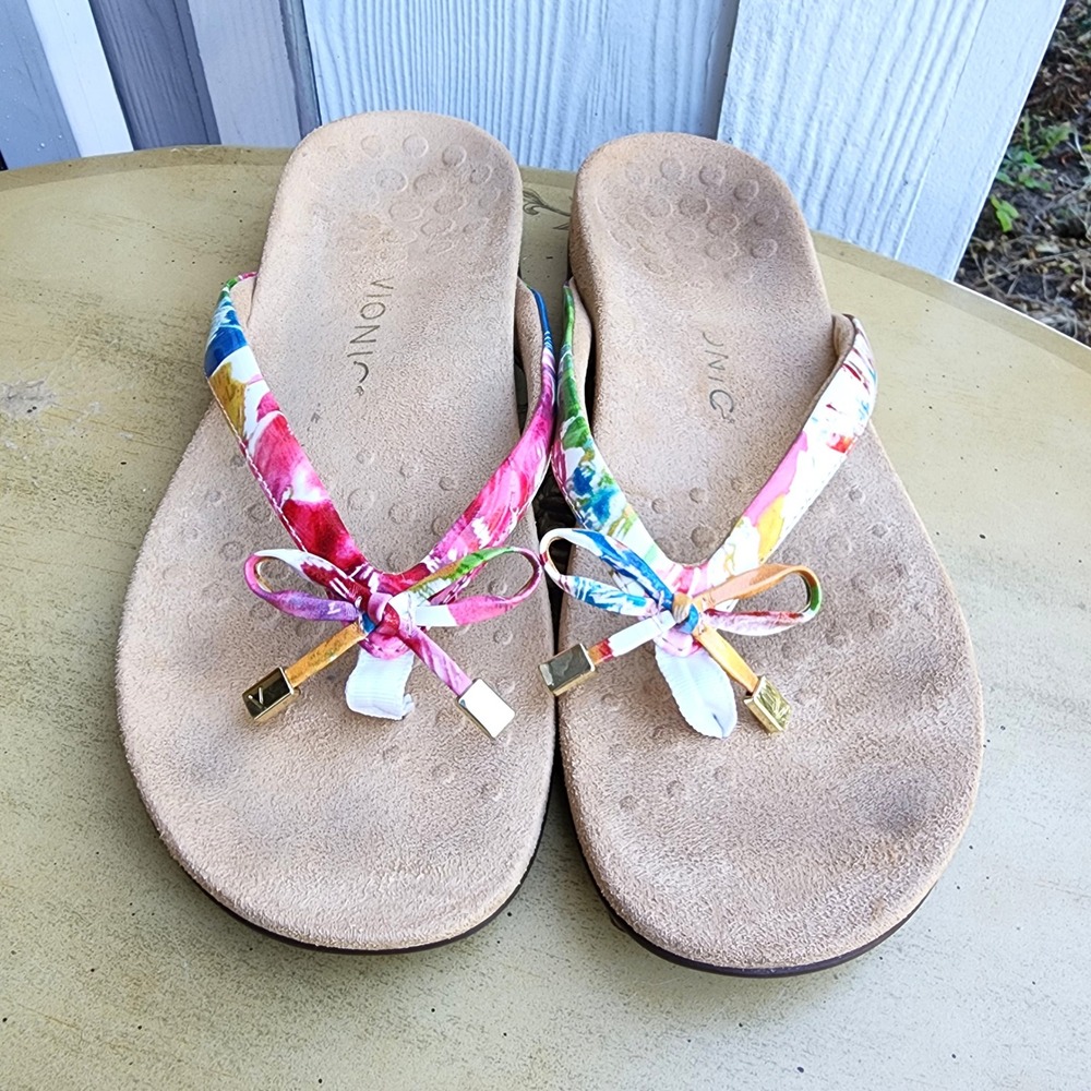 Vionic Sz 9 Rest Bella II Bow Thong Sandals Rainbow Cute Coquette Kawaii Resort